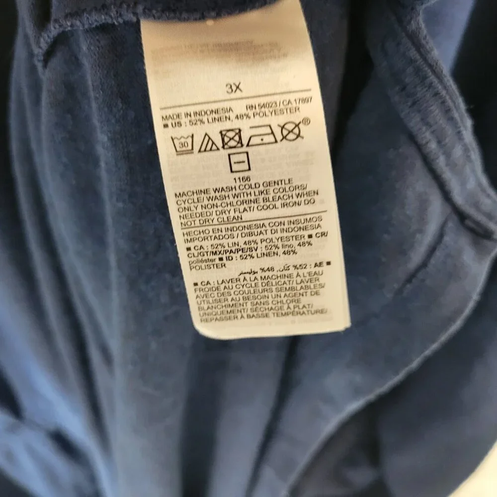 Old Navy 3X Plus Swim Cover Up Dress Navy Blue Linen Blend Tied Waist BLU35E